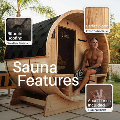 ALEKO Liatris Cedar Canopy Barrel Sauna Kit