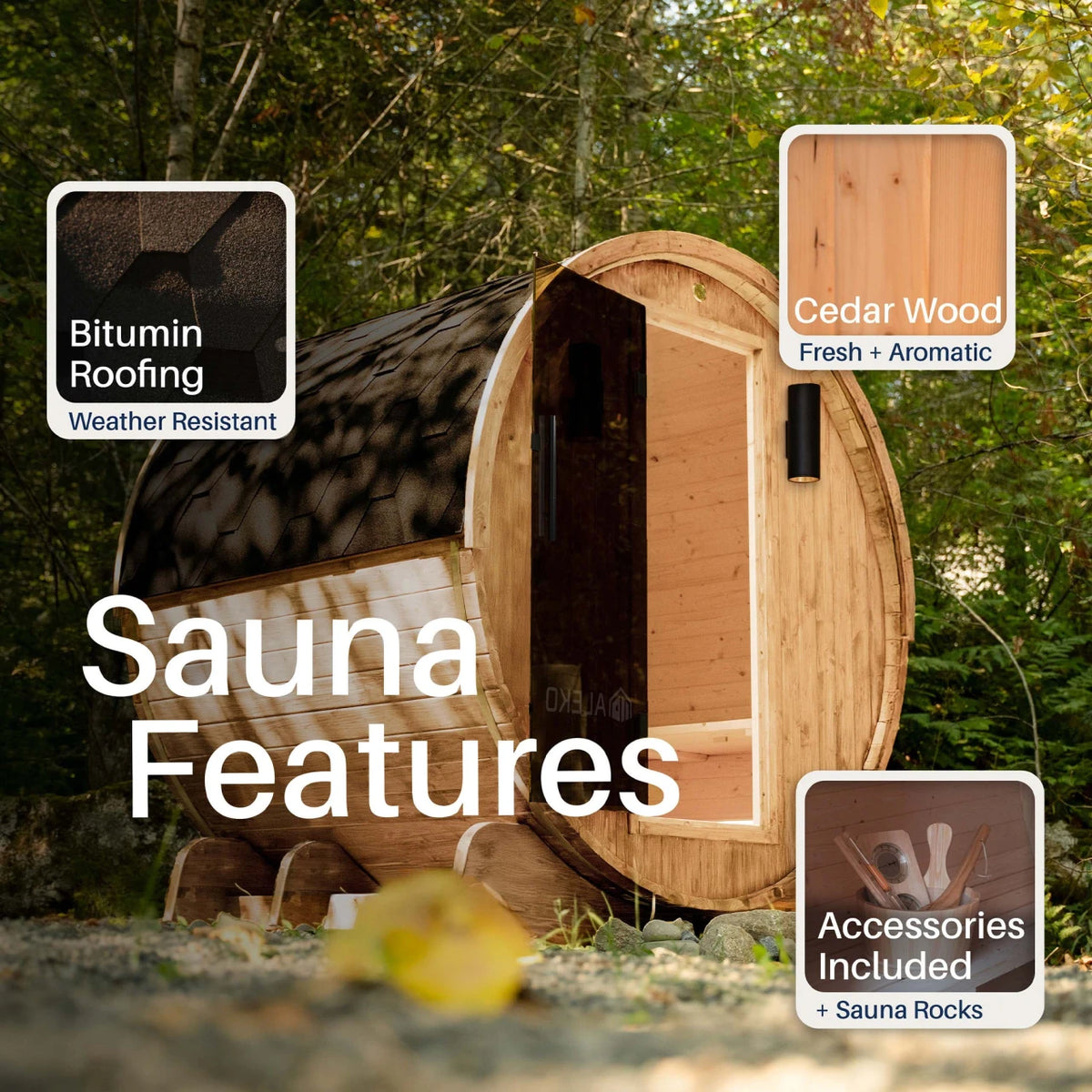ALEKO Liatris Panoramic Cedar Barrel Sauna Kit