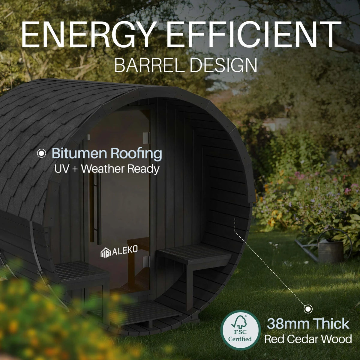 ALEKO Aster Cedar Canopy Barrel Sauna Kit