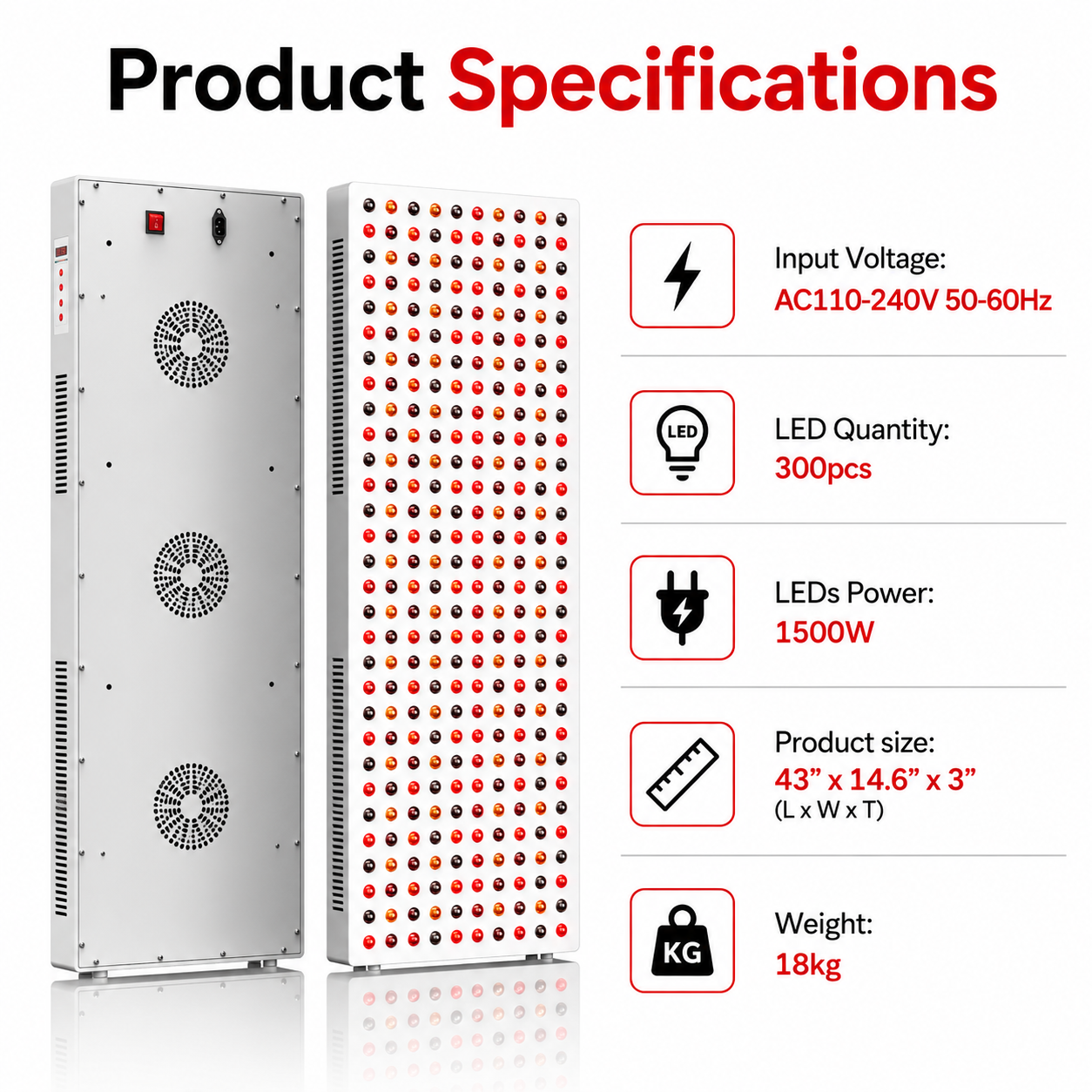 iReliev Full Body Red Light Therapy Panel (1500W)